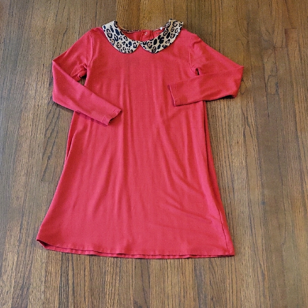 Mini Rodini Red Dress with Leopard Print Collar